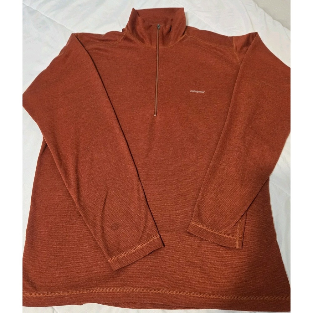 Patagonia Capilene Top Mens Medium Orange Rust 1/4 Zip Pullover Base Layer Comfy